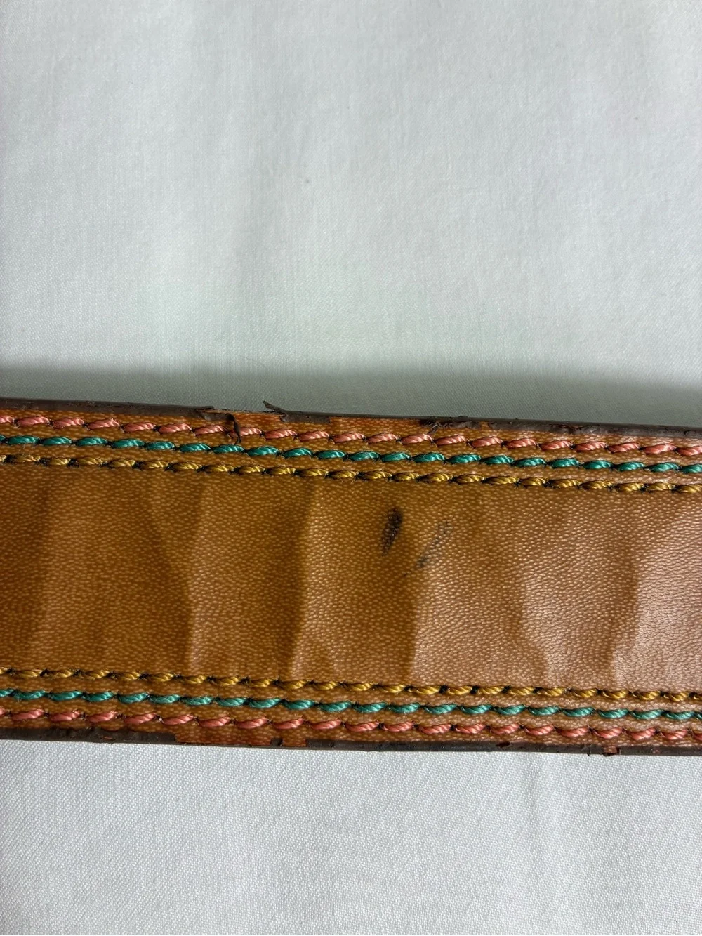 Womens belt 38” long Brown Faux Leather with Contrast Stitching